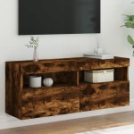 Sieninė TV spintelė su LED lemputėmis, dūminė, 100x30x40cm
