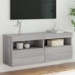 Sieninė TV spintelė su LED lemputėmis, pilka, 100x30x40cm